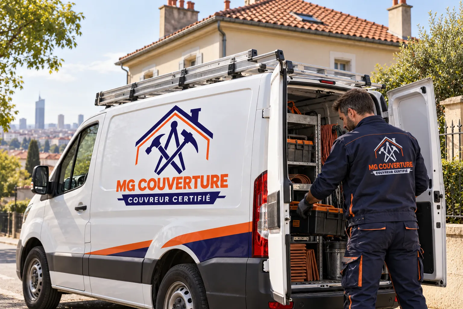 Camion MG Couverture pour intervention toiture à Lyon et dans la métropole