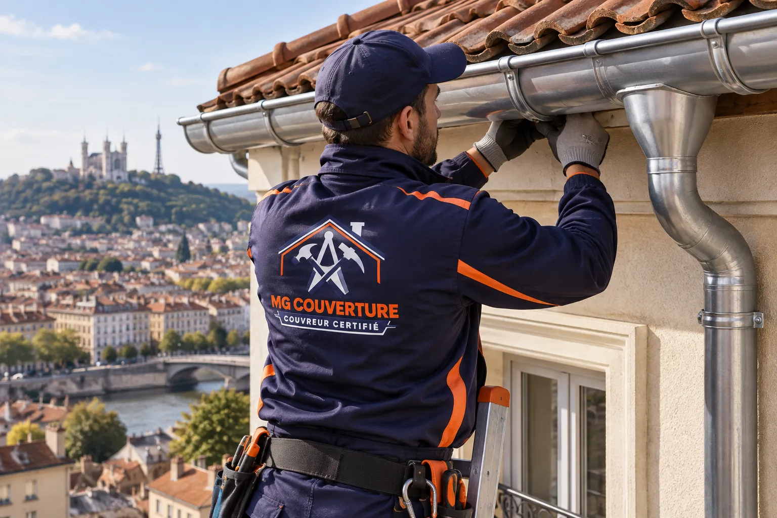 Pose de gouttière Lyon par MG Couverture sur une maison de la métropole